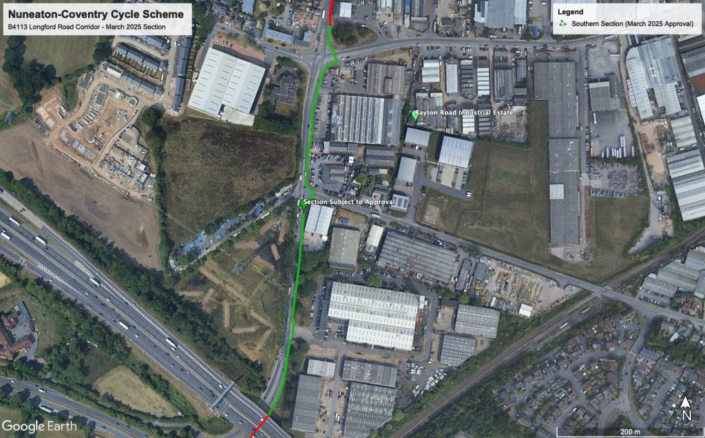 Planned 0.5km section of cycleway in Exhall